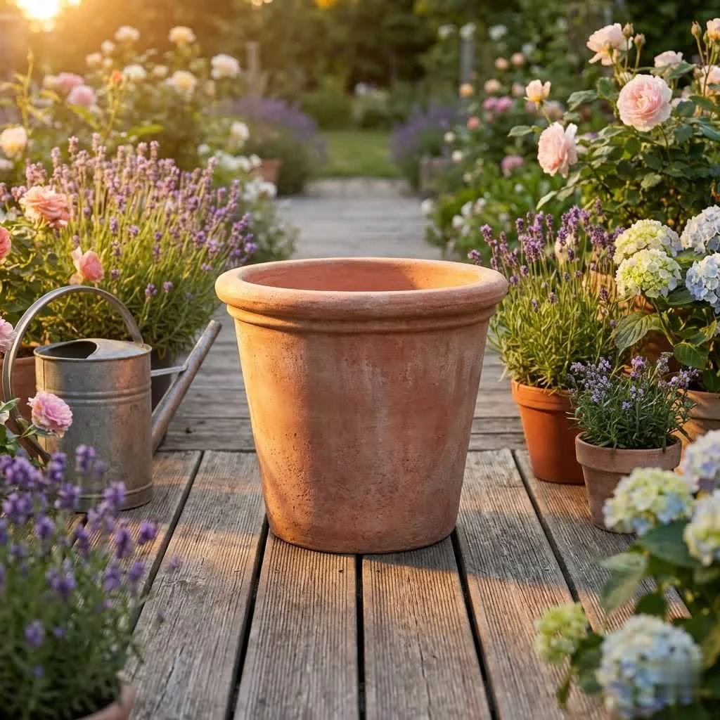 Vibrant red plant pot for garden