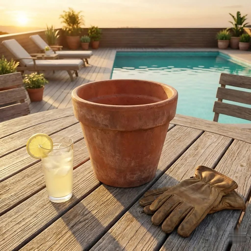 Large gold plant pot with lush greenery