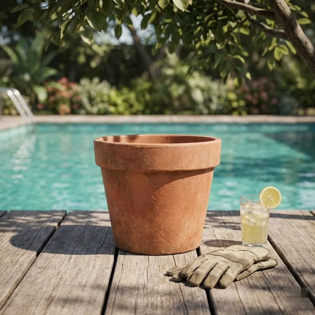 Elegant stone plant pots in a garden setting