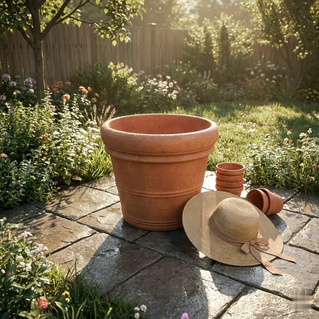 Terracotta pot with a healthy green cactus
